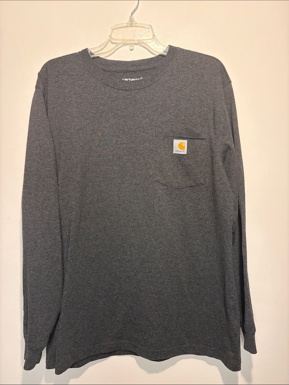 Carhartt Long Sleeve Loose Fit Heathered Dark Grey Crew Neck T-shirt Size M